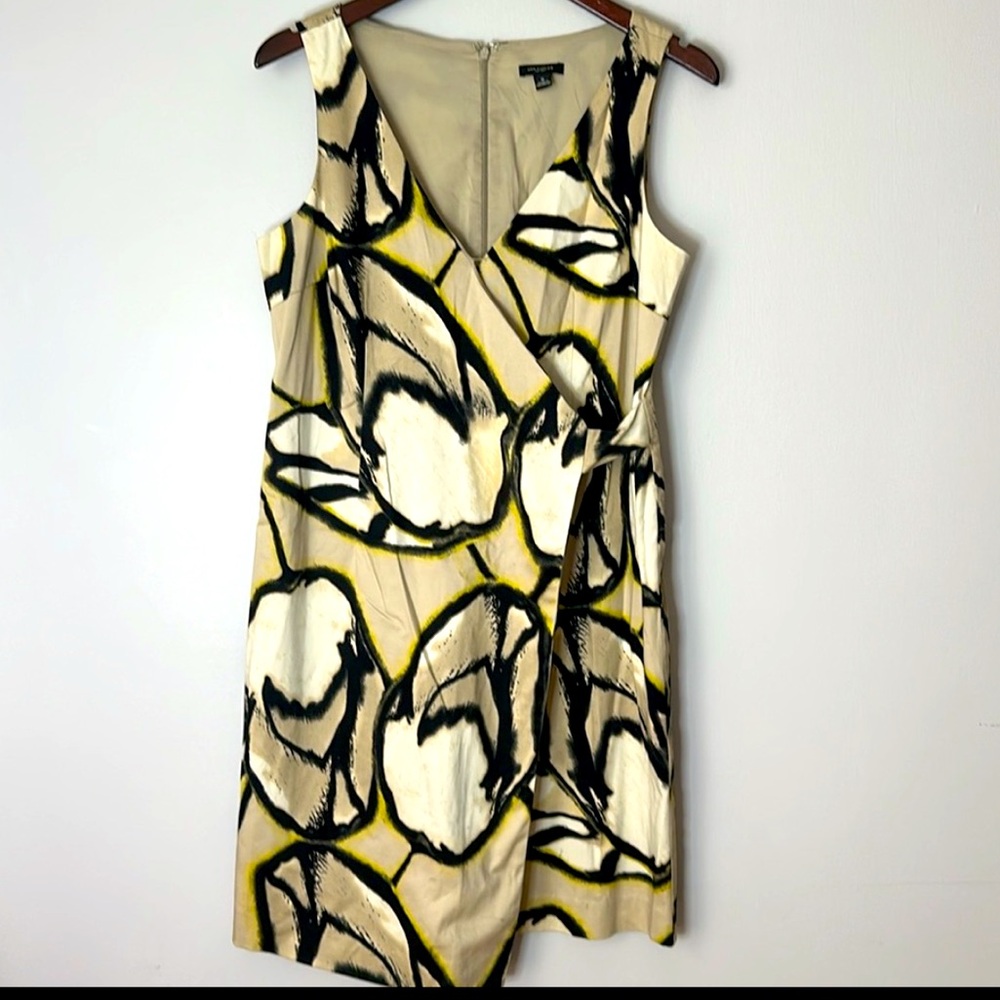 Ann Taylor Women's Size 6 Beige Green Faux Wrap Cotton Blend Dress